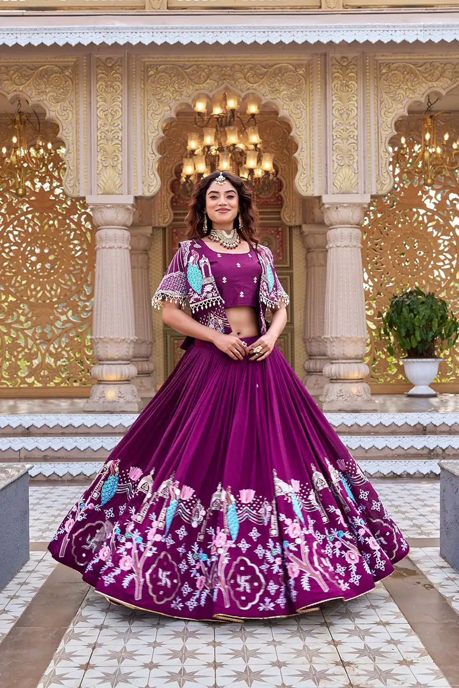 Special Wine Vichitra Embroidery Work Lehenga Choli