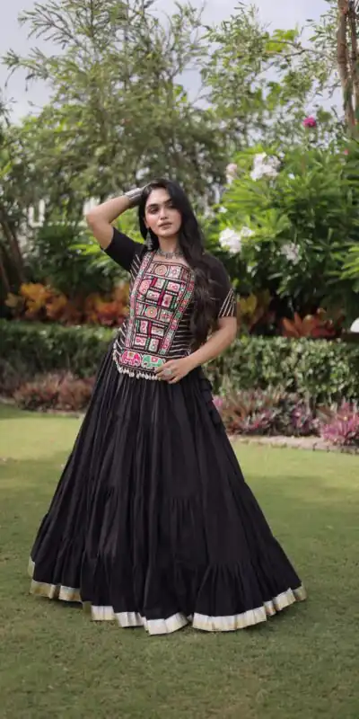 Alternative view of Stylist Black Kora Cotton Kutchi Patch Work Lehenga Choli