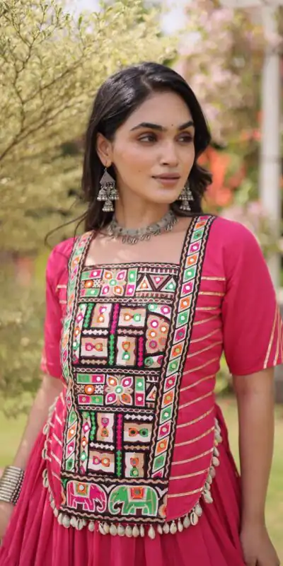 Alternative view of Stylist Pink Kora Cotton Kutchi Patch Work Lehenga Choli