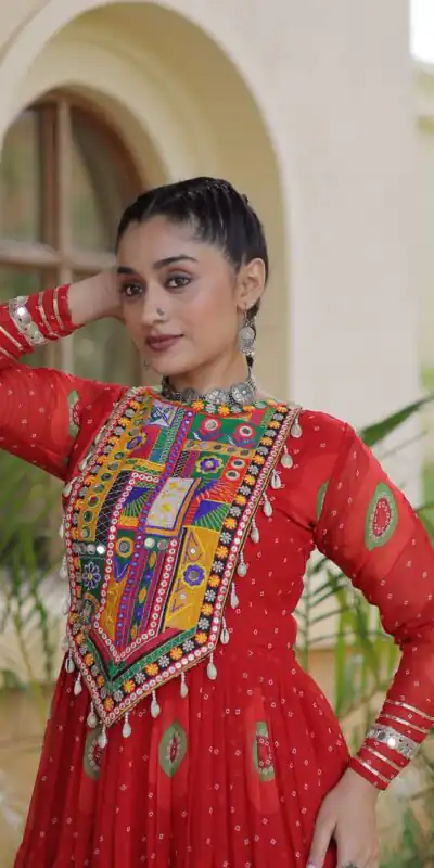 Alternative view of Stylist Red Faux Georgette Bandhani Print Work Gown