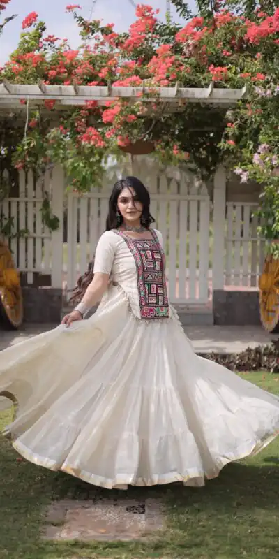 Alternative view of Stylist White Kora Cotton Kutchi Patch Work Lehenga Choli