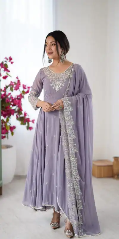Alternative view of Super Lavender Blooming Faux Embroidery Work Gown