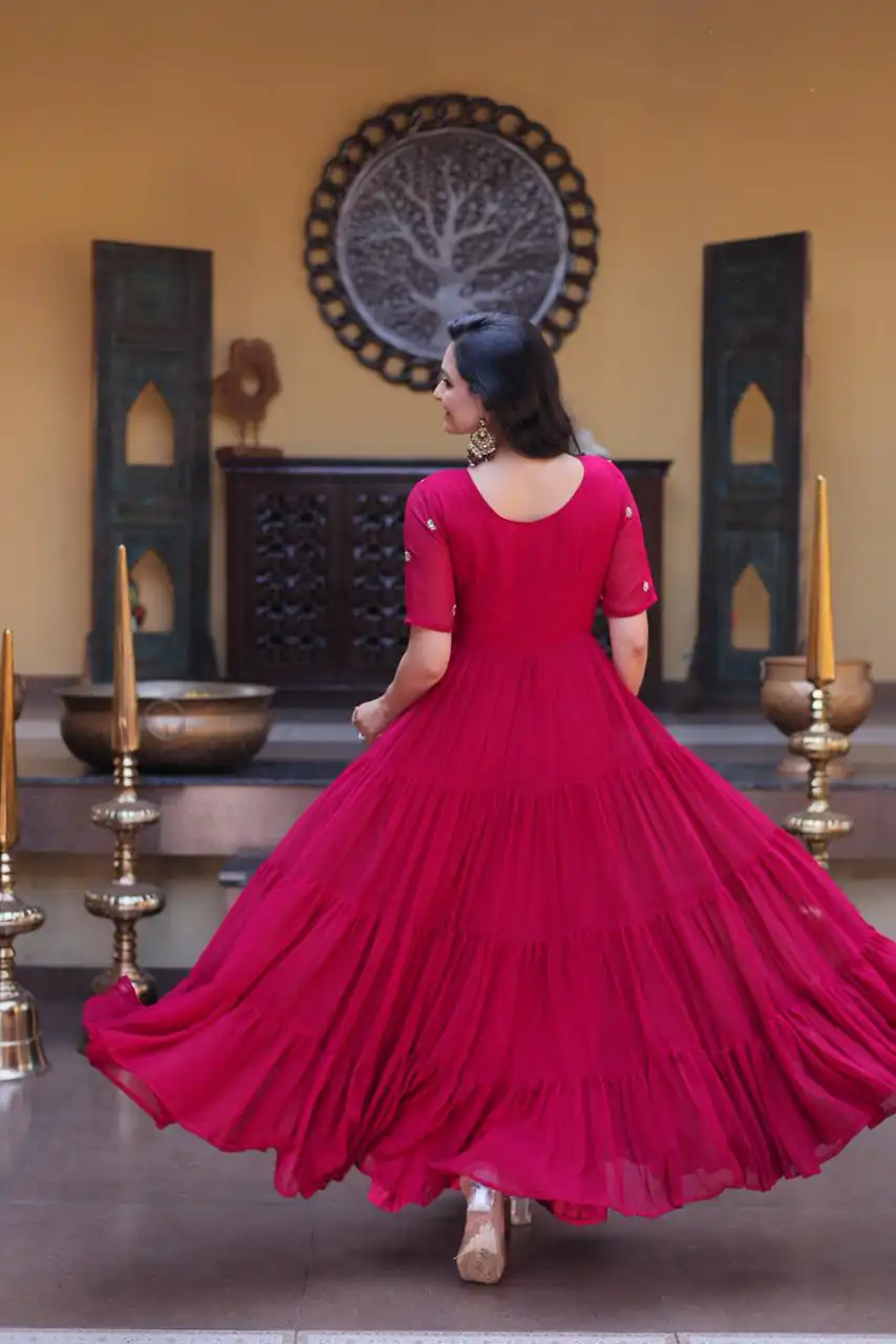 Super Pink Faux Blooming Embroider Zari Gown - Image 2