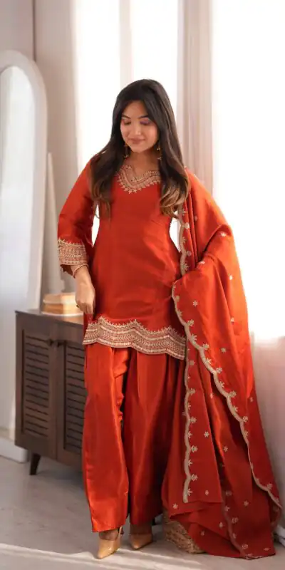 Alternative view of Super Rust Glass Roman Silk Sequins Work Salwar Suit