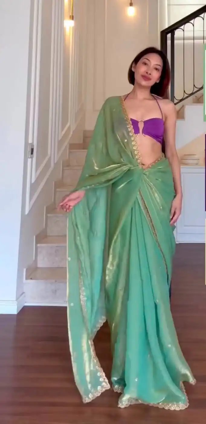 Superb Sea Green Fendy Silk Sequins Work Saree