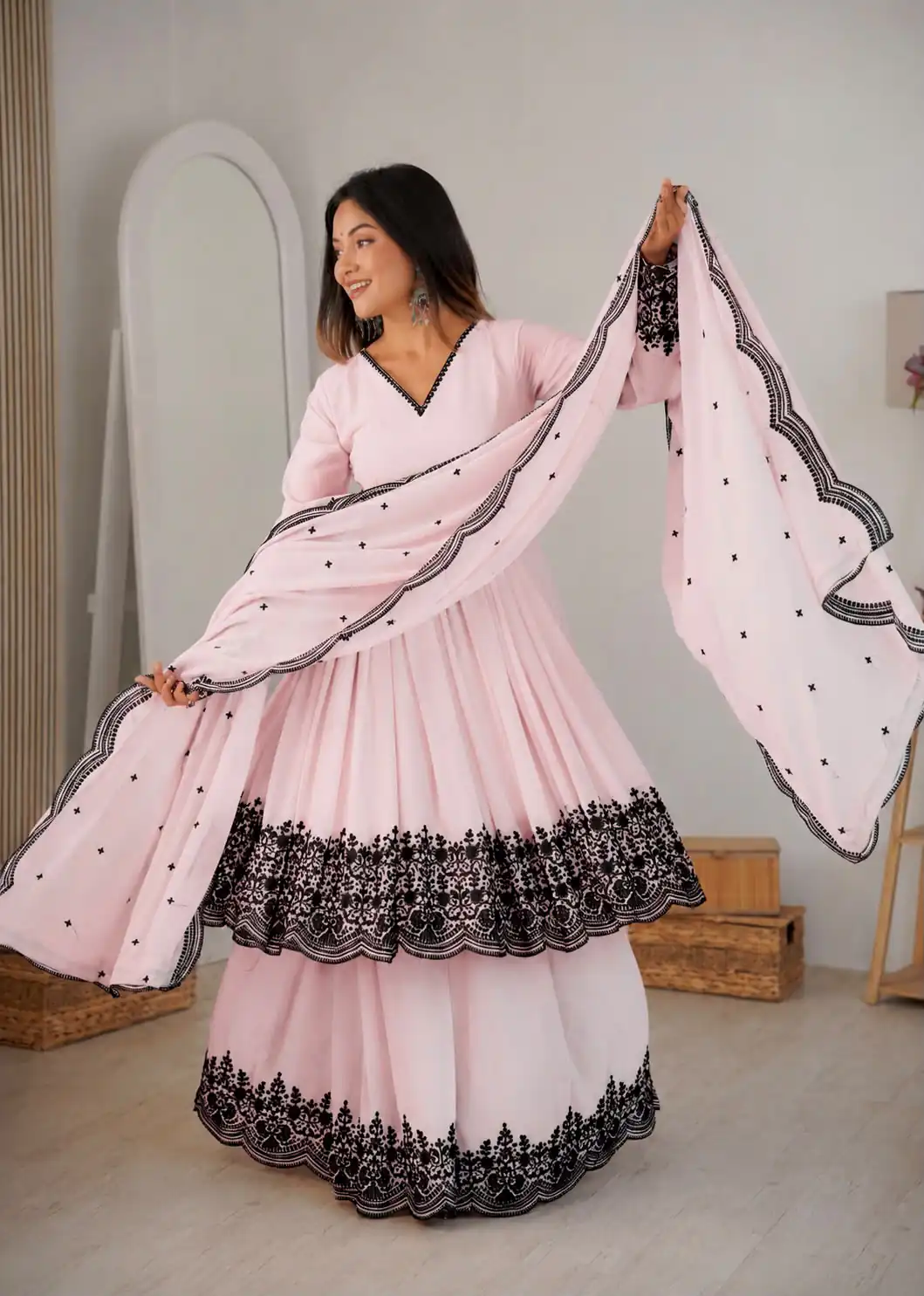 Unique Pink Faux Georgette Embroidery Work Salwar Suit - Image 3