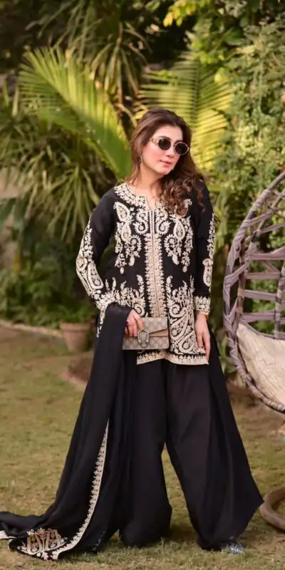KD 1631 Black Black Faux Georgette Salwar Suit with Embroidery Work. Get it for ₹2099. Delivery 4-6 Working Days. Shop now. | Jump Suits, Salwar suit, Designer Suits, Casual Suits, Creative suits, Palazzo Suits, Party Wear Suits, Patiala Suits, Straight Suits