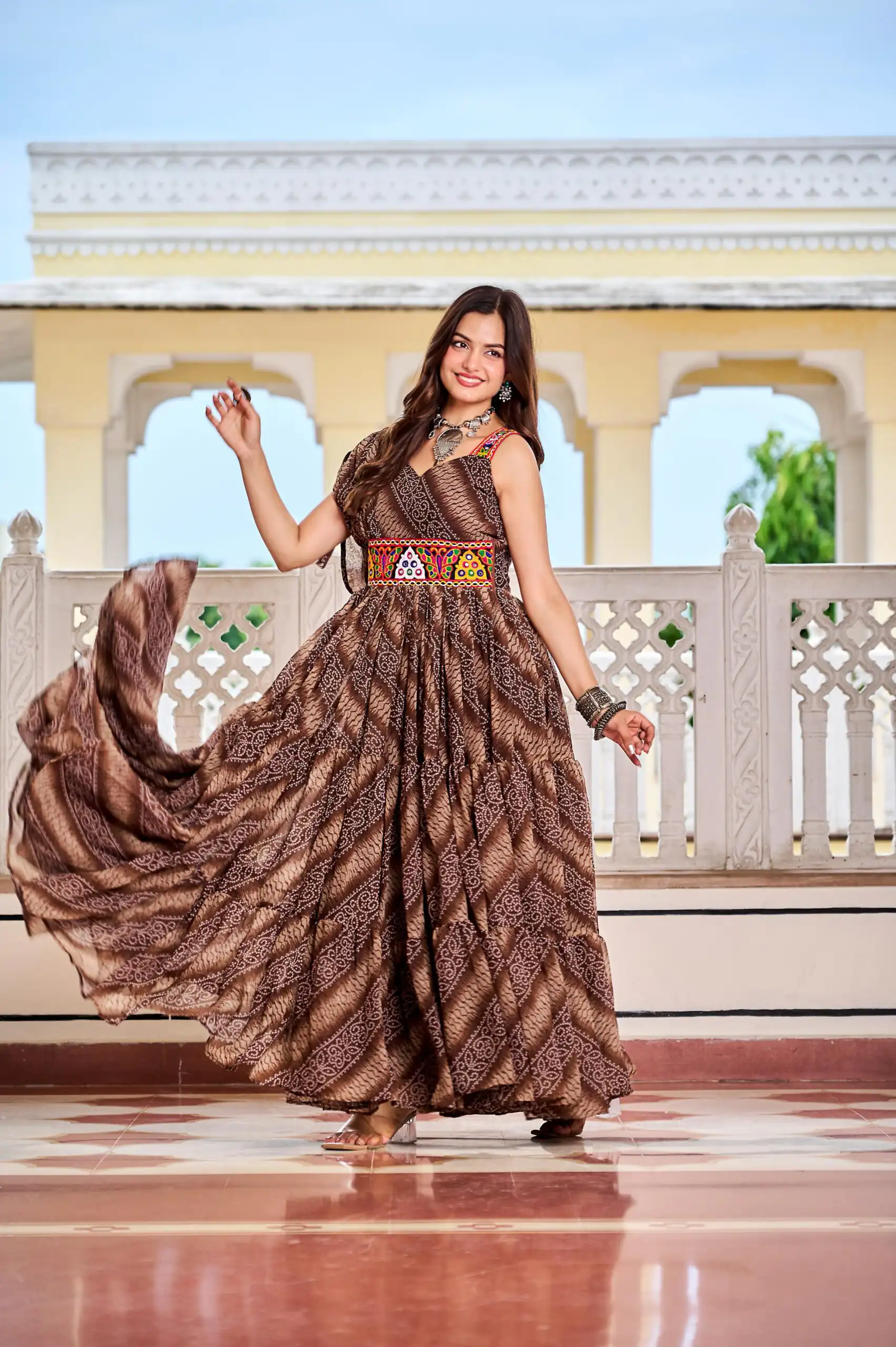 Ram 136 Brown Color | Red Faux Georgette Gown with Mirror Work. Get it for ₹1999. Delivery 4-6 Working Days. Online Shop now. | Gowns, Bollywood Gowns, Creative Gowns, Designer Gowns, Embroidered Gowns, Party Wear Gowns