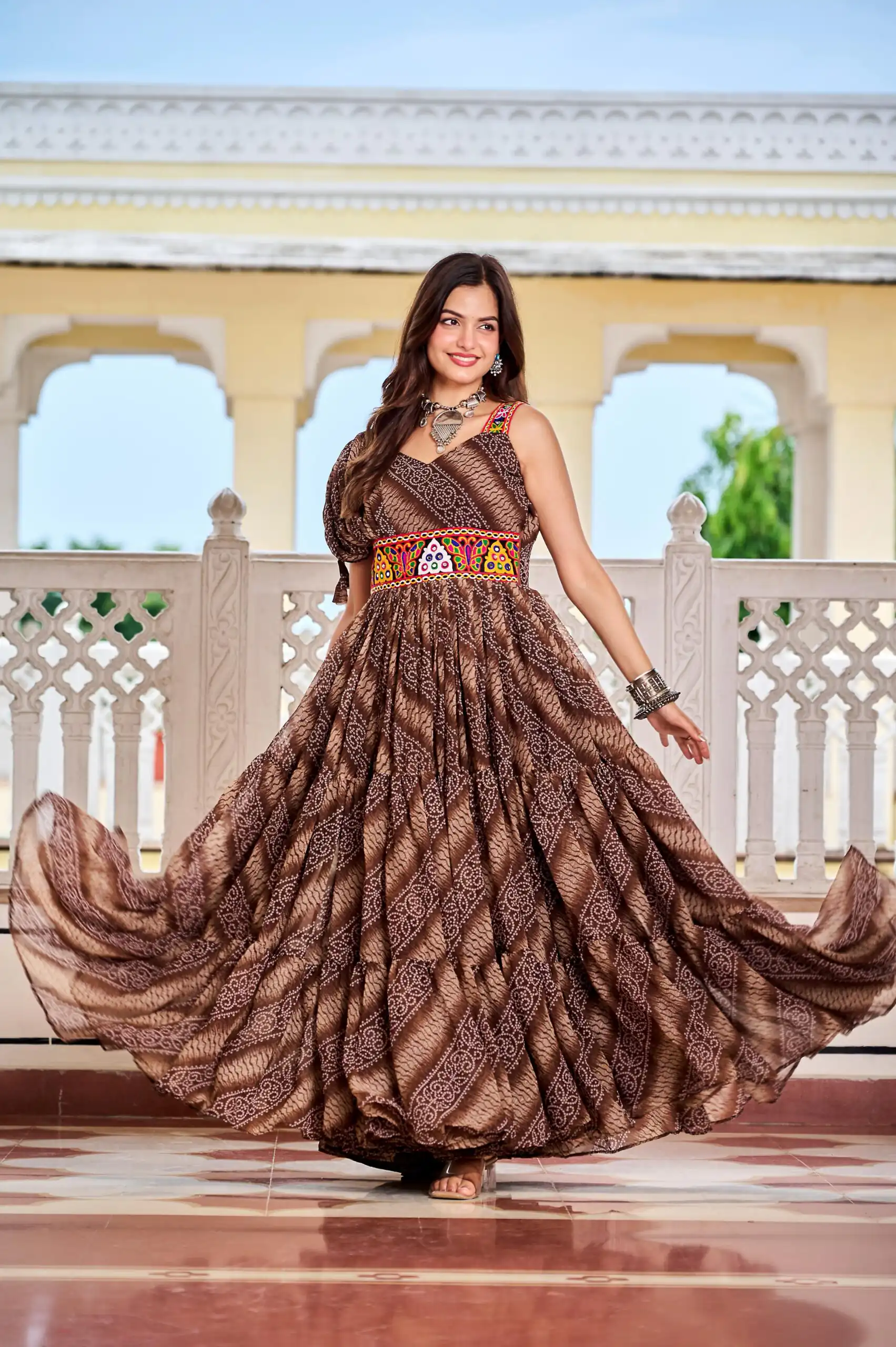 Ram 136 Brown Color | Red Faux Georgette Gown with Mirror Work. Get it for ₹1999. Delivery 4-6 Working Days. Online Shop now. | Gowns, Bollywood Gowns, Creative Gowns, Designer Gowns, Embroidered Gowns, Party Wear Gowns