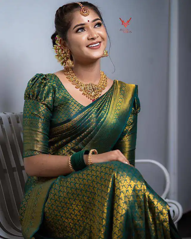 KPR 153 Green Color Soft Lichi Silk Saree with Jacquard Work. Best Price ₹1349. Delivery 4-6 Working Days. Online Shop now. | Sarees, Bollywood Sarees, Creative Sarees, Designer Sarees, Embroidered Sarees, Ethnic Saree, Modern Digital sarees, Party Wear Sarees