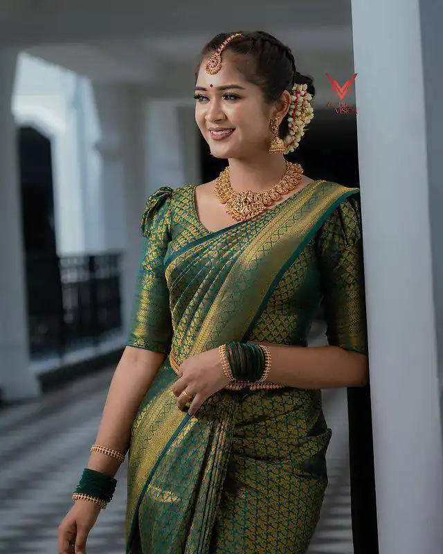 KPR 153 Green Color Soft Lichi Silk Saree with Jacquard Work. Best Price ₹1349. Delivery 4-6 Working Days. Online Shop now. | Sarees, Bollywood Sarees, Creative Sarees, Designer Sarees, Embroidered Sarees, Ethnic Saree, Modern Digital sarees, Party Wear Sarees