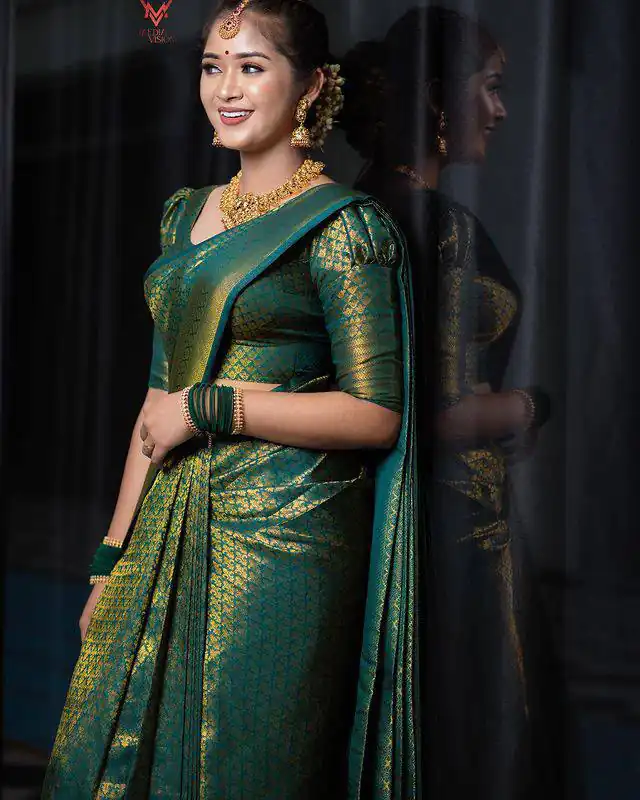 KPR 153 Green Color Soft Lichi Silk Saree with Jacquard Work. Best Price ₹1349. Delivery 4-6 Working Days. Online Shop now. | Sarees, Bollywood Sarees, Creative Sarees, Designer Sarees, Embroidered Sarees, Ethnic Saree, Modern Digital sarees, Party Wear Sarees