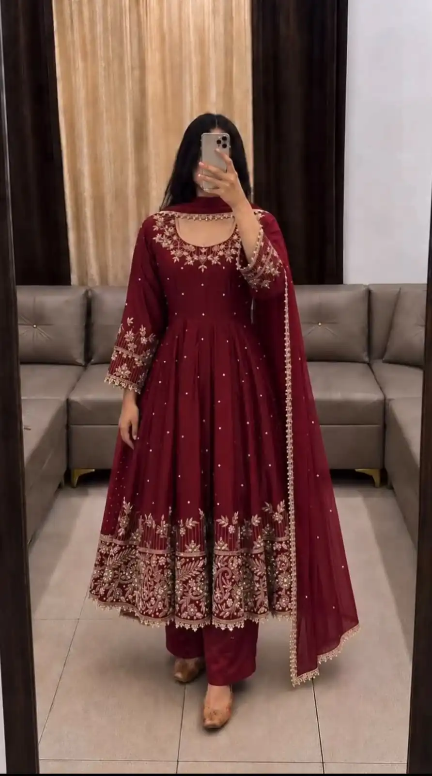 SR 1719 Maroon Faux Georgette Gown Perfect for Wedding, Party, Raksha Bandhan, Temple Visit, Onam – . Get it for ₹2149. Delivery 4-6 Working Days. Shop now | Gowns, Bollywood Gowns, Creative Gowns, Designer Gowns, Embroidered Gowns, Party Wear Gowns