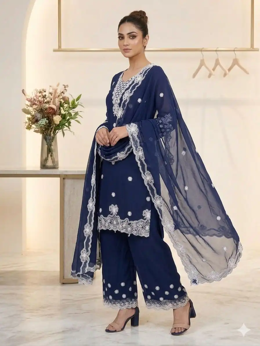 LG 2119 Navy Blue in Georgette Work Embroidery Work & Sequins Work Salwar Suit . Grab it for ₹1999. Delivery 4-6 Working Days. Shop now. | Jump Suits, Salwar suit, Designer Suits, Casual Suits, Creative suits, Palazzo Suits, Party Wear Suits, Patiala Suits, Straight Suits