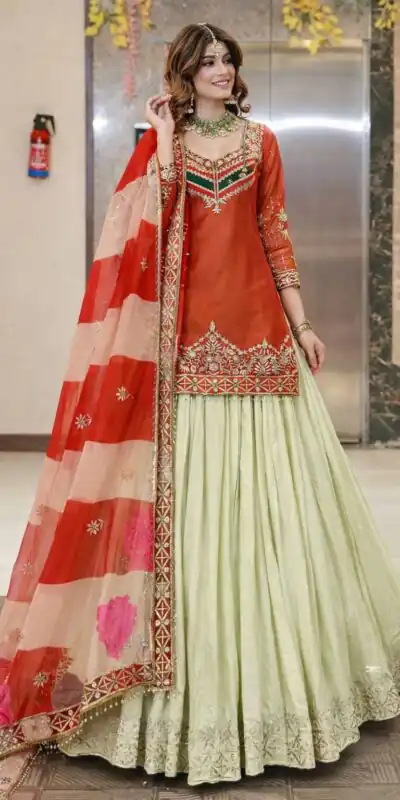 ZC 8008 Orange in Fandy Silk Sequins Work & Embroidery Work Lehenga Choli . Introductory Price ₹2499. Delivery 4-6 Working Days. Shop now. | Lehenga, Bollywood Lehenga, Creative Lehenga, Designer Lehenga, Embroidered Lehenga, Party Wear Lehenga
