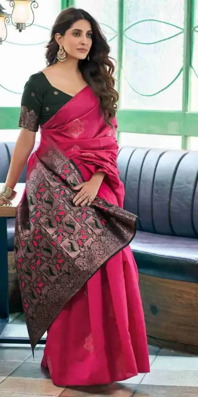 KPR 217 Pink Soft Lichi Silk Jacquard Work Saree with Designer Work Wedding, Party, Festive, Events, Deal ₹1299. Delivery 4-6 Working Days. Shop now. | Sarees, Bollywood Sarees, Creative Sarees, Designer Sarees, Embroidered Sarees, Ethnic Saree, Modern Digital sarees, Party Wear Sarees