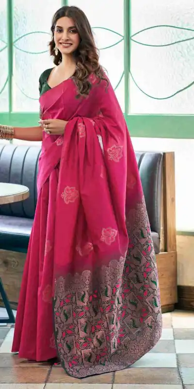 KPR 217 Pink Soft Lichi Silk Jacquard Work Saree with Designer Work Wedding, Party, Festive, Events, Deal ₹1299. Delivery 4-6 Working Days. Shop now. | Sarees, Bollywood Sarees, Creative Sarees, Designer Sarees, Embroidered Sarees, Ethnic Saree, Modern Digital sarees, Party Wear Sarees