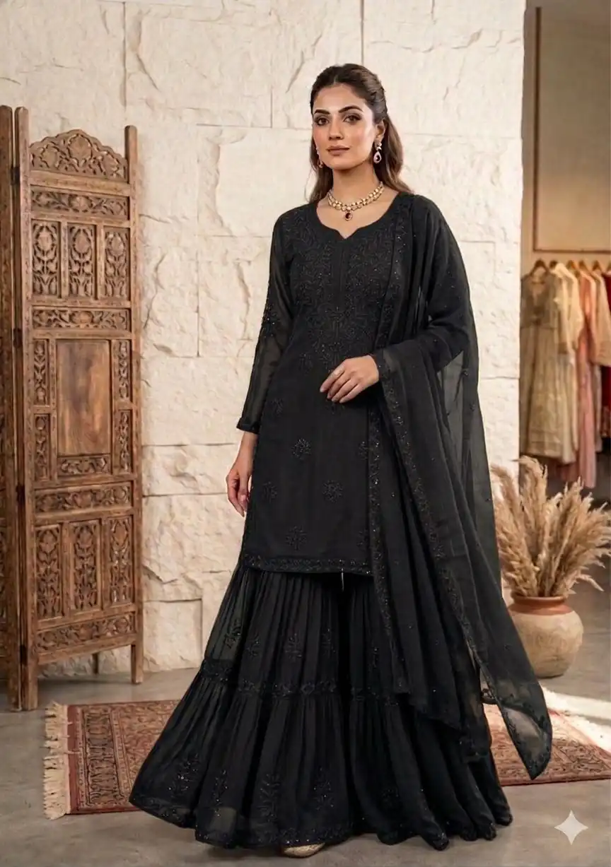 BE 456 Black Georgette Gown Perfect for Wedding, Party, Makar Sankranti, Karwa Chauth, Ethnic Day – . Now at just ₹2049. Delivery 4-6 Working D | Jump Suits, Salwar suit, Designer Suits, Casual Suits, Creative suits, Palazzo Suits, Party Wear Suits, Patiala Suits, Straight Suits