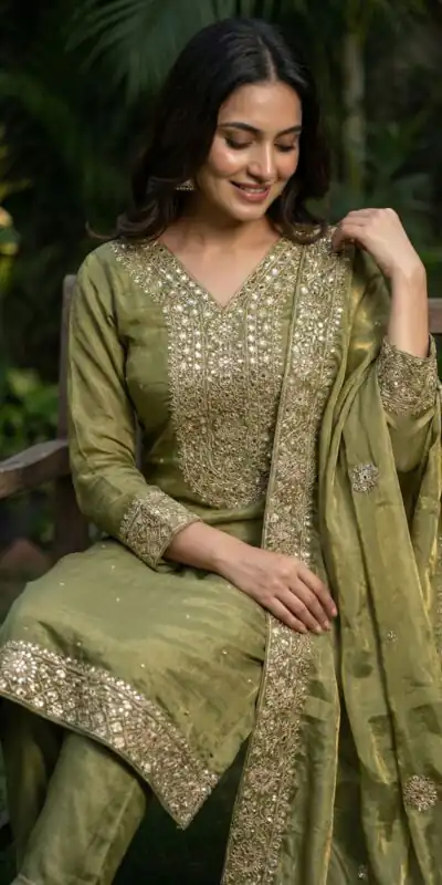 JF 040 Mehandi Fendy Silk Salwar Suitwith Embroidery Work & Lace Work. Now at just ₹2049. Delivery 4-6 Working Days. Shop now. | Jump Suits, Salwar suit, Designer Suits, Casual Suits, Creative suits, Palazzo Suits, Party Wear Suits, Patiala Suits, Straight Suits