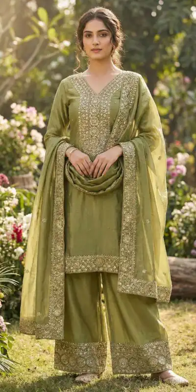 JF 040 Mehandi Fendy Silk Salwar Suitwith Embroidery Work & Lace Work. Now at just ₹2049. Delivery 4-6 Working Days. Shop now. | Jump Suits, Salwar suit, Designer Suits, Casual Suits, Creative suits, Palazzo Suits, Party Wear Suits, Patiala Suits, Straight Suits