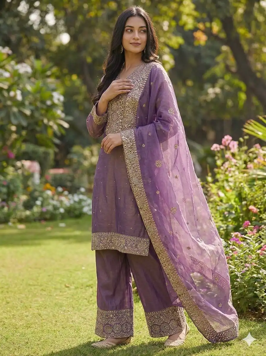 JF 040 Purple Fendy Silk Salwar Suitwith Embroidery Work & Lace Work. Now at just ₹2049. Delivery 4-6 Working Days. Shop now. | Jump Suits, Salwar suit, Designer Suits, Casual Suits, Creative suits, Palazzo Suits, Party Wear Suits, Patiala Suits, Straight Suits