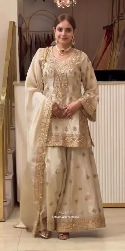 AD 236 Cream Color Chinon Silk Salwar Suit with Embroidery Work. Online Get it for ₹2149. Delivery 4-6 Working Days. Shop now. | Jump Suits, Salwar suit, Designer Suits, Casual Suits, Creative suits, Palazzo Suits, Party Wear Suits, Patiala Suits, Straight Suits