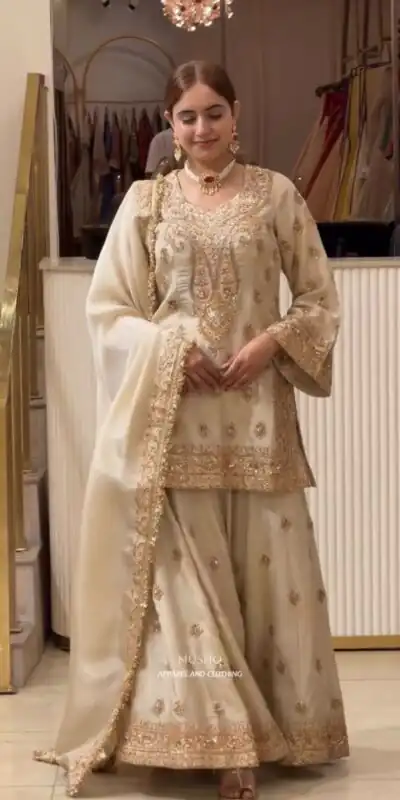 AD 236 Cream Color Chinon Silk Salwar Suit with Embroidery Work. Online Get it for ₹2149. Delivery 4-6 Working Days. Shop now. | Jump Suits, Salwar suit, Designer Suits, Casual Suits, Creative suits, Palazzo Suits, Party Wear Suits, Patiala Suits, Straight Suits