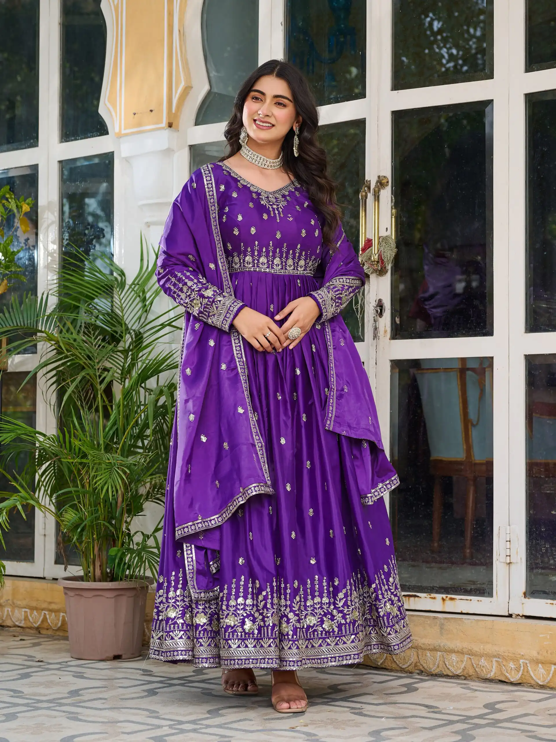 SP 12 Purple in American Silk Sequins Work & Thread Embroidery Gown . Introductory Price ₹2399. Delivery 4-6 Working Days. Shop now. | Gowns, Bollywood Gowns, Creative Gowns, Designer Gowns, Embroidered Gowns, Party Wear Gowns