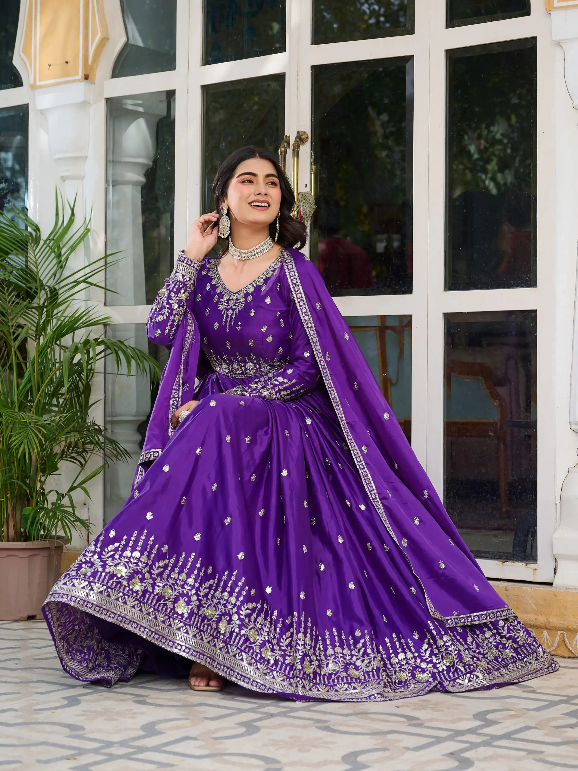 SP 12 Purple in American Silk Sequins Work & Thread Embroidery Gown . Introductory Price ₹2399. Delivery 4-6 Working Days. Shop now. | Gowns, Bollywood Gowns, Creative Gowns, Designer Gowns, Embroidered Gowns, Party Wear Gowns