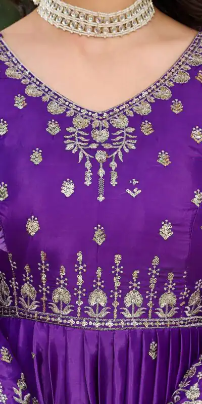 SP 12 Purple in American Silk Sequins Work & Thread Embroidery Gown . Introductory Price ₹2399. Delivery 4-6 Working Days. Shop now. | Gowns, Bollywood Gowns, Creative Gowns, Designer Gowns, Embroidered Gowns, Party Wear Gowns