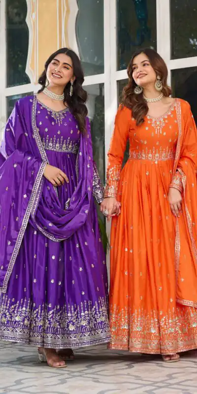 SP 12 Purple in American Silk Sequins Work & Thread Embroidery Gown . Introductory Price ₹2399. Delivery 4-6 Working Days. Shop now. | Gowns, Bollywood Gowns, Creative Gowns, Designer Gowns, Embroidered Gowns, Party Wear Gowns