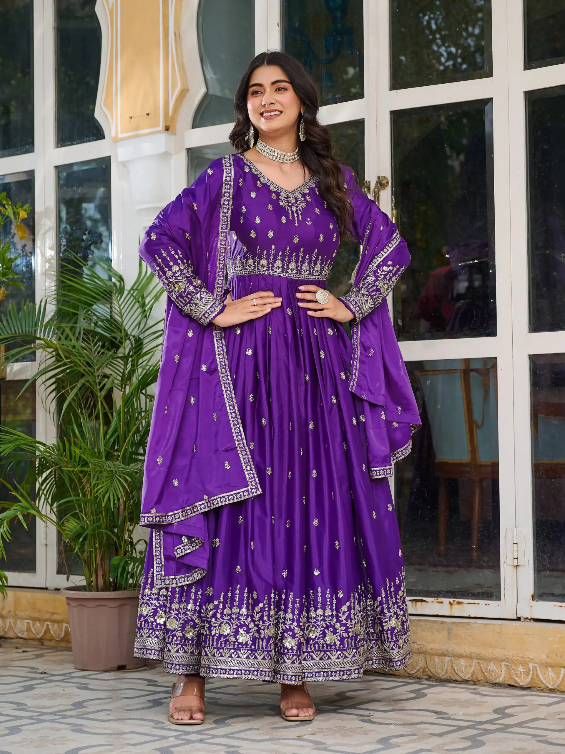 SP 12 Purple in American Silk Sequins Work & Thread Embroidery Gown . Introductory Price ₹2399. Delivery 4-6 Working Days. Shop now. | Gowns, Bollywood Gowns, Creative Gowns, Designer Gowns, Embroidered Gowns, Party Wear Gowns