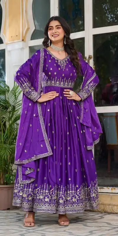 SP 12 Purple in American Silk Sequins Work & Thread Embroidery Gown . Introductory Price ₹2399. Delivery 4-6 Working Days. Shop now. | Gowns, Bollywood Gowns, Creative Gowns, Designer Gowns, Embroidered Gowns, Party Wear Gowns