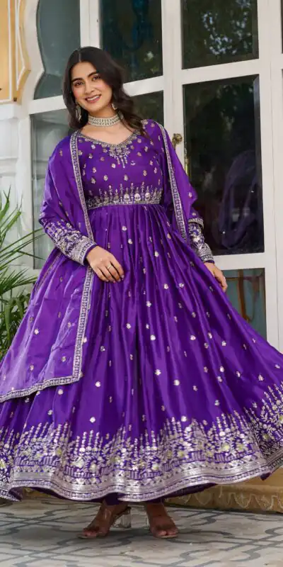 SP 12 Purple in American Silk Sequins Work & Thread Embroidery Gown . Introductory Price ₹2399. Delivery 4-6 Working Days. Shop now. | Gowns, Bollywood Gowns, Creative Gowns, Designer Gowns, Embroidered Gowns, Party Wear Gowns