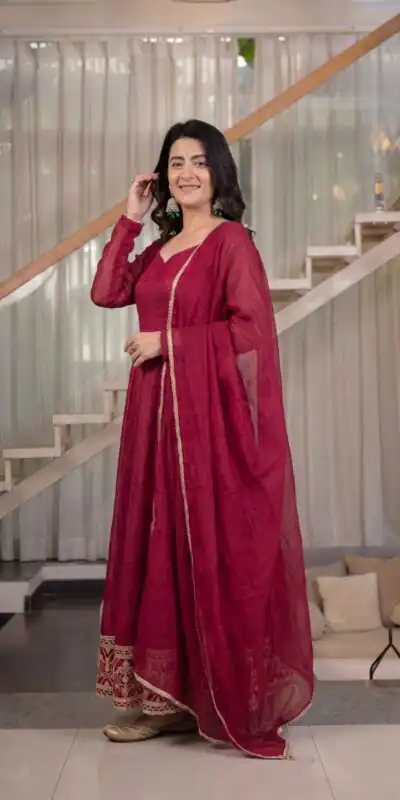 ND 5069 Red | Red Crunchy Silk Salwar Suit with Embroidery Work & Sequins Work. Festive Deal ₹2149. Delivery 4-6 Working Days. Shop now. | Anarkali Suits, Bollywood Anarkali, Creative-Anarkali, Designer Anarkali, Embroidered Anarkali, Party Wear Anarkali