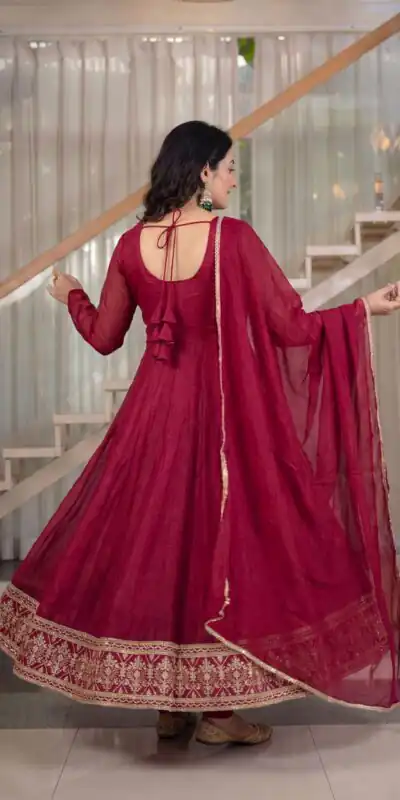 ND 5069 Red | Red Crunchy Silk Salwar Suit with Embroidery Work & Sequins Work. Festive Deal ₹2149. Delivery 4-6 Working Days. Shop now. | Anarkali Suits, Bollywood Anarkali, Creative-Anarkali, Designer Anarkali, Embroidered Anarkali, Party Wear Anarkali