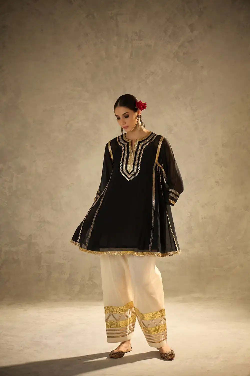 ST 1169 Black Black Chinon Salwar Suit with Gotta Patti Work. Available at ₹1849 only. Delivery 4-6 Working Days. Shop now. | Jump Suits, Salwar suit, Designer Suits, Casual Suits, Creative suits, Palazzo Suits, Party Wear Suits, Patiala Suits, Straight Suits