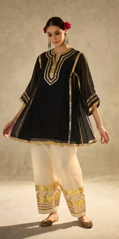 ST 1169 Black Black Chinon Salwar Suit with Gotta Patti Work. Available at ₹1849 only. Delivery 4-6 Working Days. Shop now. | Jump Suits, Salwar suit, Designer Suits, Casual Suits, Creative suits, Palazzo Suits, Party Wear Suits, Patiala Suits, Straight Suits