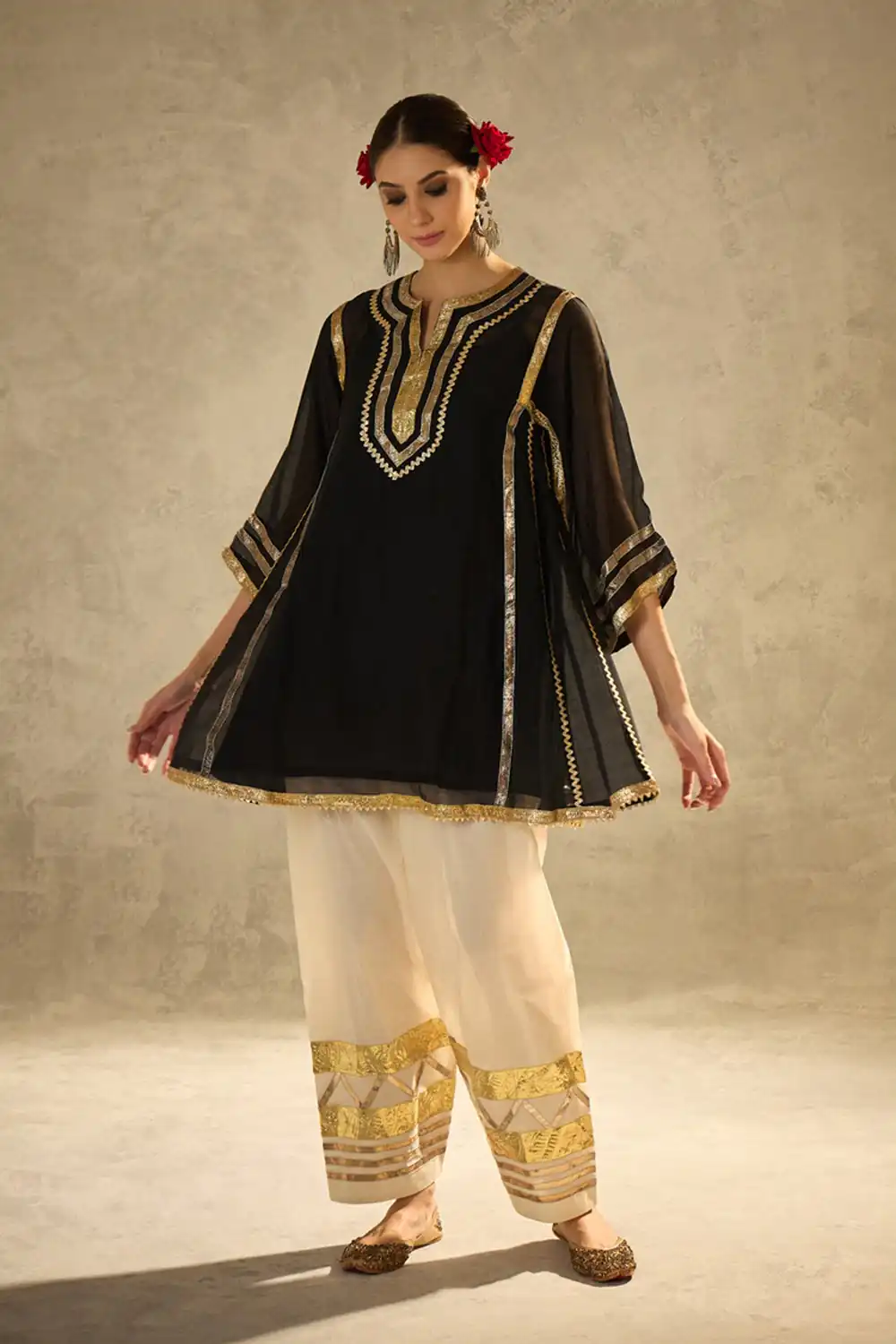 ST 1169 Black Black Chinon Salwar Suit with Gotta Patti Work. Available at ₹1849 only. Delivery 4-6 Working Days. Shop now. | Jump Suits, Salwar suit, Designer Suits, Casual Suits, Creative suits, Palazzo Suits, Party Wear Suits, Patiala Suits, Straight Suits
