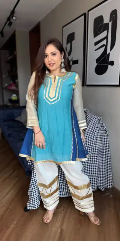 ST 1169 Blue Color Chinon Salwar Suit with Gotta Patti Work. Available at ₹1849 only. Delivery 4-6 Working Days. Shop now. | Jump Suits, Salwar suit, Designer Suits, Casual Suits, Creative suits, Palazzo Suits, Party Wear Suits, Patiala Suits, Straight Suits