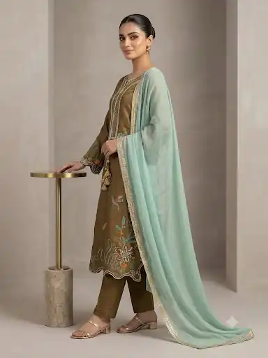 LG 2120 Brown | Brown Glass Roman Salwar Suit with Embroidery Work. Introductory Price ₹1999. Delivery 4-6 Working Days. Shop now. | Jump Suits, Salwar suit, Designer Suits, Casual Suits, Creative suits, Palazzo Suits, Party Wear Suits, Patiala Suits, Straight Suits