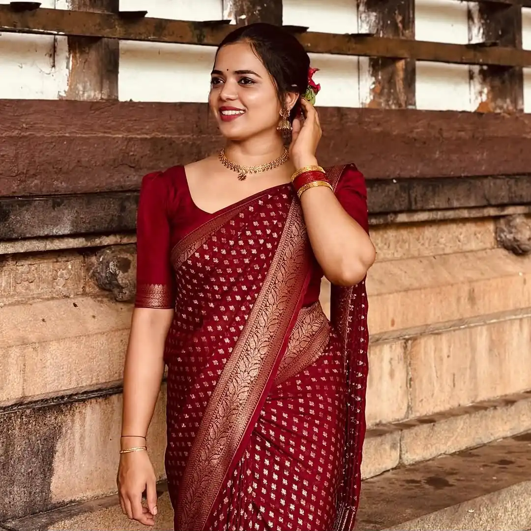 KPR 264 Maroon Soft Lichi Silk Saree with Lace Work & Lace Border. Introductory Price ₹1349. Delivery 4-6 Working Days. Shop now. | Sarees, Bollywood Sarees, Creative Sarees, Designer Sarees, Embroidered Sarees, Ethnic Saree, Modern Digital sarees, Party Wear Sarees