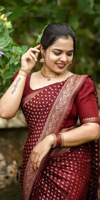 KPR 264 Maroon Soft Lichi Silk Saree with Lace Work & Lace Border. Introductory Price ₹1349. Delivery 4-6 Working Days. Shop now. | Sarees, Bollywood Sarees, Creative Sarees, Designer Sarees, Embroidered Sarees, Ethnic Saree, Modern Digital sarees, Party Wear Sarees