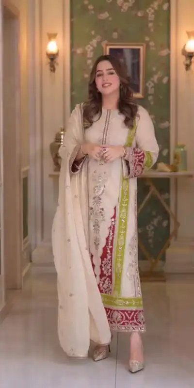 AD 238 Cream Roman Silk Salwar Suit Perfect for Wedding, Party, Lohri, Onam, Reception – . Grab it for ₹2399. Delivery 4-6 Working Days. Shop now. | Jump Suits, Salwar suit, Designer Suits, Casual Suits, Creative suits, Palazzo Suits, Party Wear Suits, Patiala Suits, Straight Suits