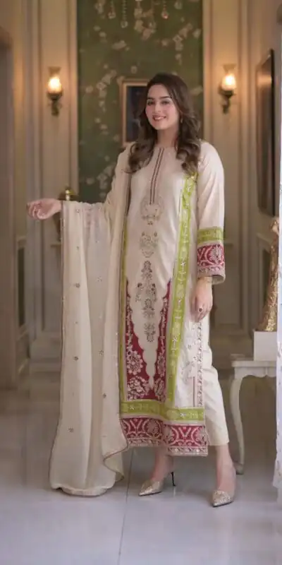 AD 238 Cream Roman Silk Salwar Suit Perfect for Wedding, Party, Lohri, Onam, Reception – . Grab it for ₹2399. Delivery 4-6 Working Days. Shop now. | Jump Suits, Salwar suit, Designer Suits, Casual Suits, Creative suits, Palazzo Suits, Party Wear Suits, Patiala Suits, Straight Suits