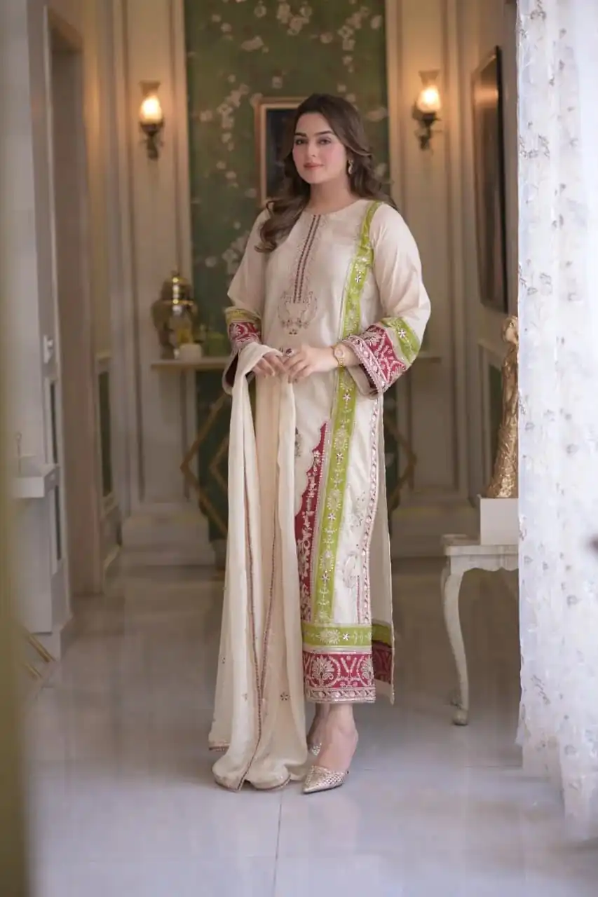 AD 238 Cream Roman Silk Salwar Suit Perfect for Wedding, Party, Lohri, Onam, Reception – . Grab it for ₹2399. Delivery 4-6 Working Days. Shop now. | Jump Suits, Salwar suit, Designer Suits, Casual Suits, Creative suits, Palazzo Suits, Party Wear Suits, Patiala Suits, Straight Suits