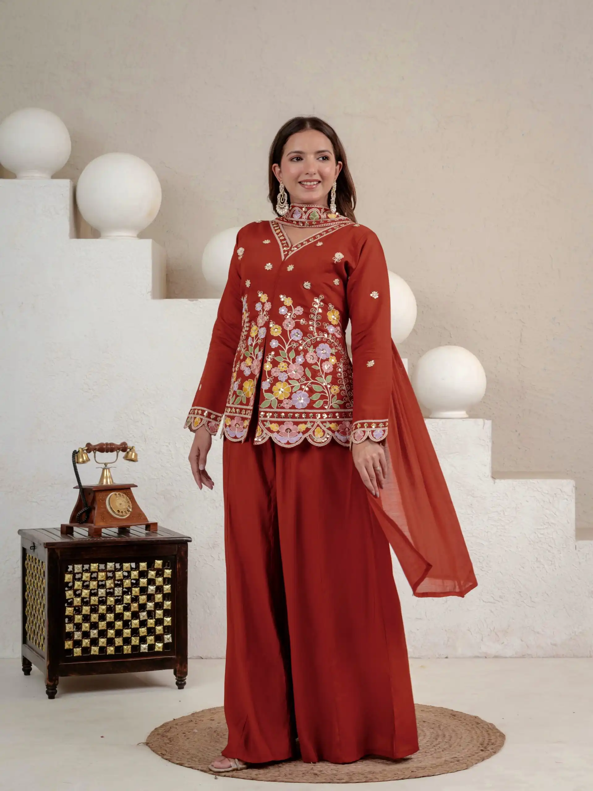 NF 1291 Rust Roman Silk Salwar Suit Perfect for Wedding, Party, Lohri, Onam, Reception – . Grab it for ₹2049. Delivery 4-6 Working Days. Shop now. | Jump Suits, Salwar suit, Designer Suits, Casual Suits, Creative suits, Palazzo Suits, Party Wear Suits, Patiala Suits, Straight Suits