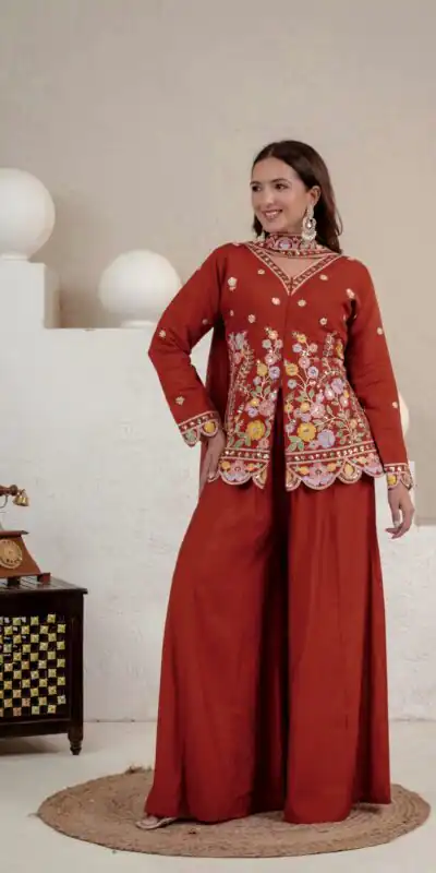 NF 1291 Rust Roman Silk Salwar Suit Perfect for Wedding, Party, Lohri, Onam, Reception – . Grab it for ₹2049. Delivery 4-6 Working Days. Shop now. | Jump Suits, Salwar suit, Designer Suits, Casual Suits, Creative suits, Palazzo Suits, Party Wear Suits, Patiala Suits, Straight Suits