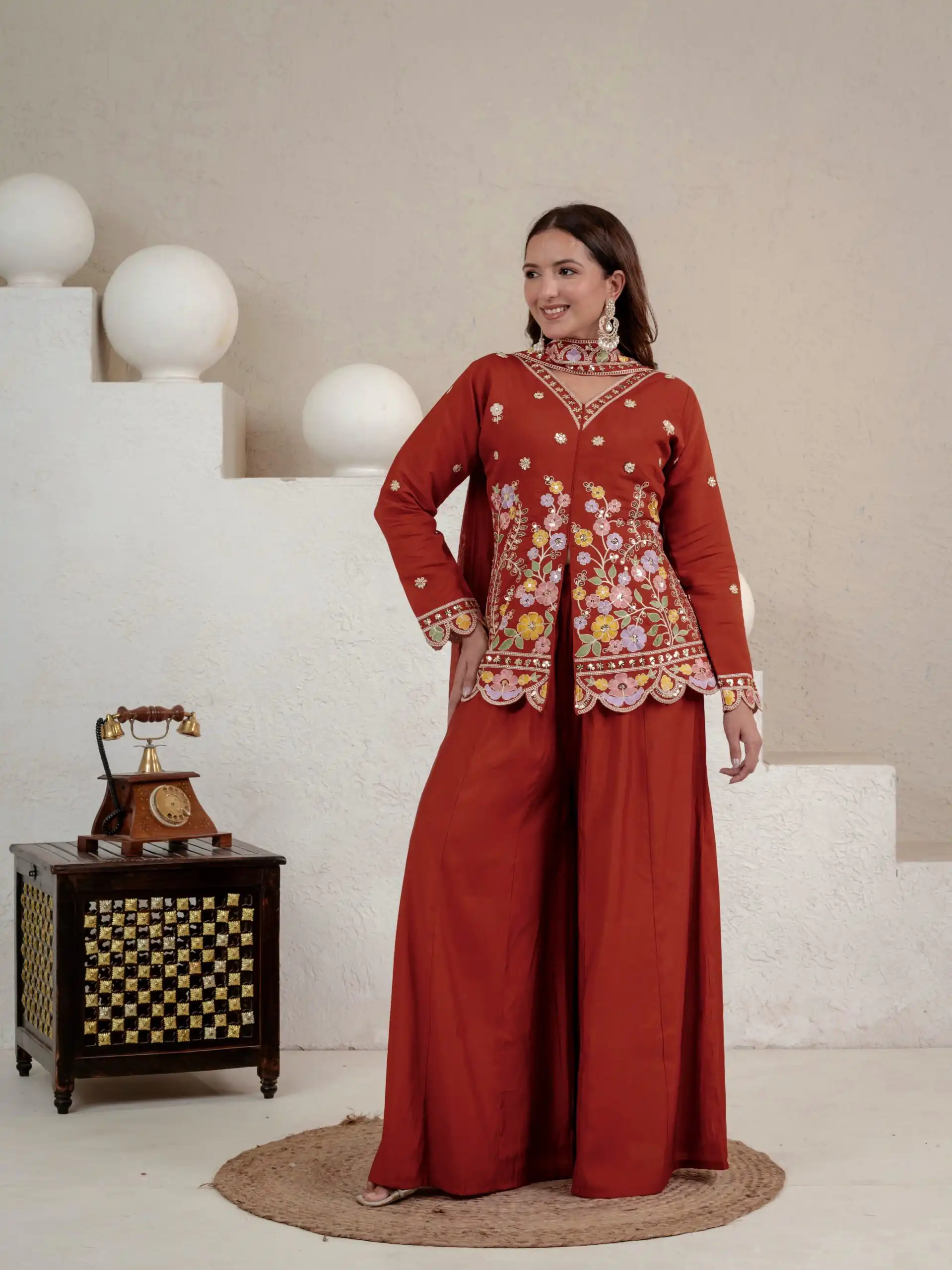 NF 1291 Rust Roman Silk Salwar Suit Perfect for Wedding, Party, Lohri, Onam, Reception – . Grab it for ₹2049. Delivery 4-6 Working Days. Shop now. | Jump Suits, Salwar suit, Designer Suits, Casual Suits, Creative suits, Palazzo Suits, Party Wear Suits, Patiala Suits, Straight Suits
