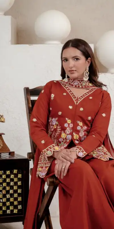 NF 1291 Rust Roman Silk Salwar Suit Perfect for Wedding, Party, Lohri, Onam, Reception – . Grab it for ₹2049. Delivery 4-6 Working Days. Shop now. | Jump Suits, Salwar suit, Designer Suits, Casual Suits, Creative suits, Palazzo Suits, Party Wear Suits, Patiala Suits, Straight Suits